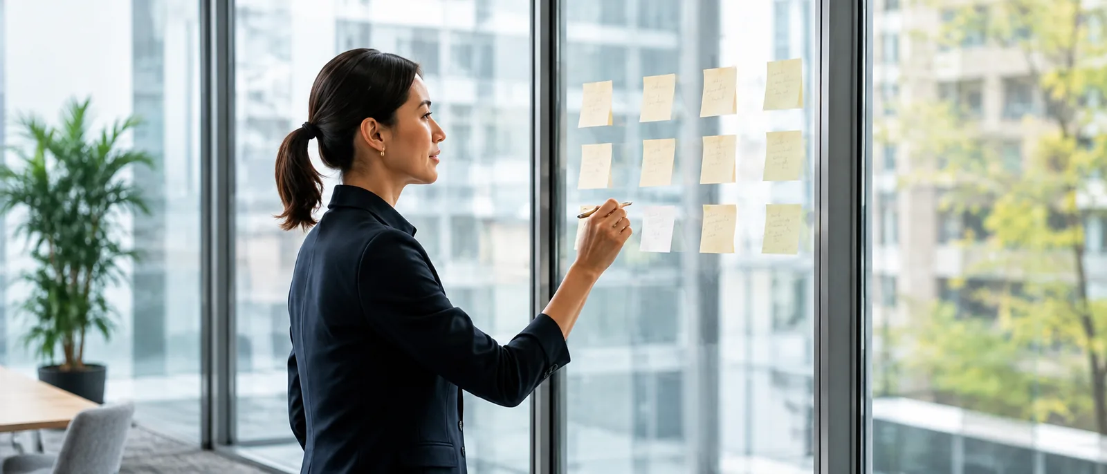 A professional organizing ideas into a clear plan
