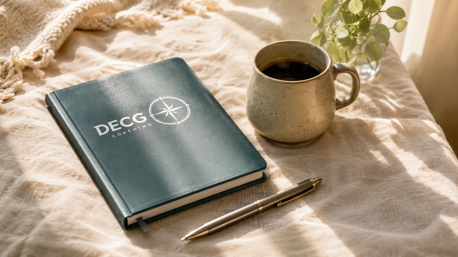 A journal and coffee prepared for reflection